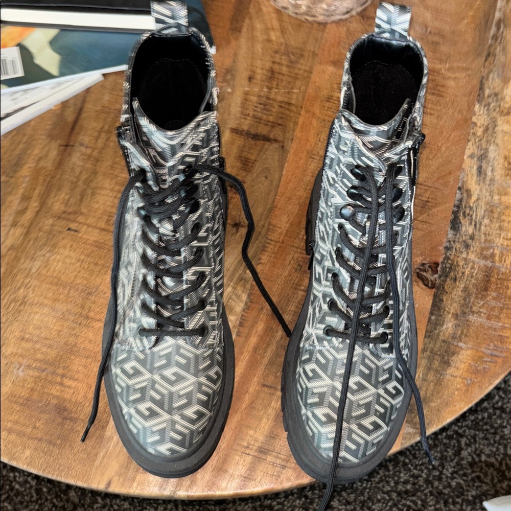 G by Guess Black and Gray Patterned Combat Boots New with No Tags